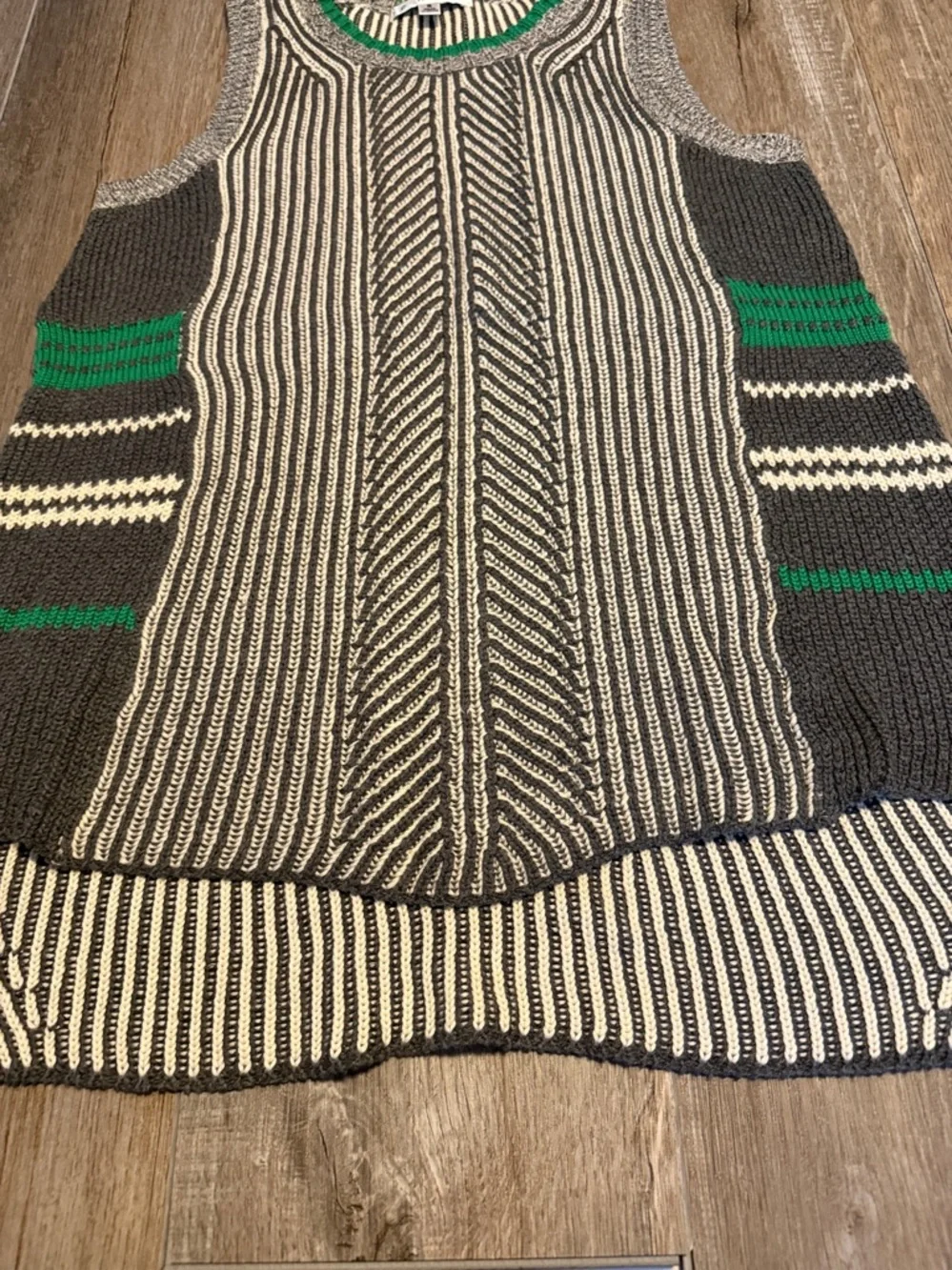 CAbi Striped Knit Sleeveless Pullover in Black, White & Green